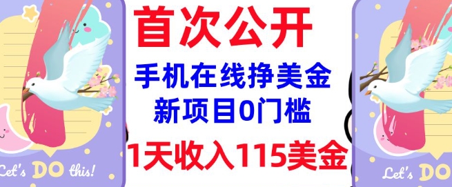 在线挣美金新项目，0门槛，1天收入115美刀，无脑操作，真正被动收入-逐浪前行