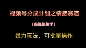 视频号分成计划之情感赛道暴力玩法，可批量操作，保姆级教学-逐浪前行