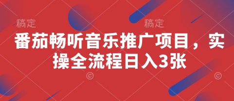 番茄畅听音乐推广项目，实操全流程日入3张-逐浪前行