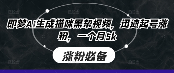 即梦AI生成猫咪黑帮视频，迅速起号涨粉，一个月5k-逐浪前行