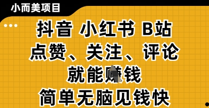 小而美的项目，抖音小红书B站视频点赞、关注、评论就能挣钱，简单无脑立见收益，妥妥的零撸项目【揭秘】-逐浪前行