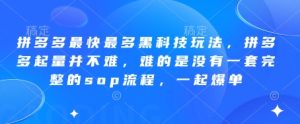 拼多多最快最多黑科技玩法,拼多多起量并不难,难的是没有一套完整的sop流程,一起爆单!-逐浪前行