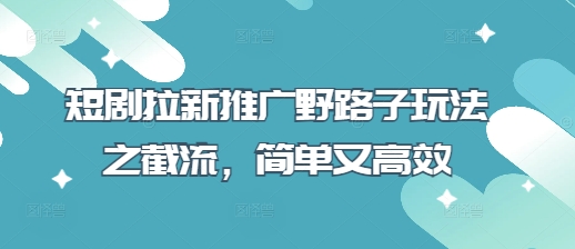 短剧拉新推广野路子玩法之截流，简单又高效-逐浪前行