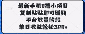 最新手机0撸小项目，复制粘贴即可挣钱，平台放量阶段，单日收益轻松3张+【揭秘】-逐浪前行