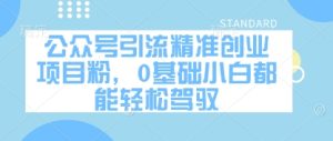 公众号引流精准创业项目粉，0基础小白都能轻松驾驭-逐浪前行