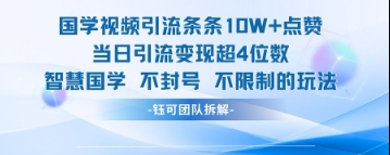 国学视频引流条条10W+点赞当日引流变现超4位数-逐浪前行
