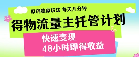 得物流量主托管计划，原创独家玩法，每天几分钟，快速变现，48小时即得收益【揭秘】-逐浪前行