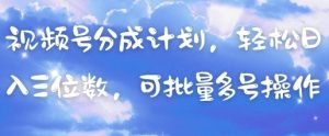 视频号分成计划，轻松日入三位数，可批量多号操作-逐浪前行