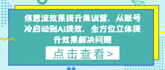 信息流效果提升集训营，从账号冷启动到AI提效，全方位立体提升效果解决问题-逐浪前行