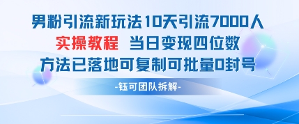 男粉引流新玩法10天引流7000人当日变现四位数可复制可批量0封号-逐浪前行
