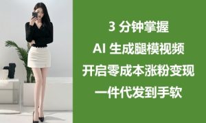 3分钟掌握AI生成腿模视频,开启零成本涨粉变现,一件代发到手软-逐浪前行