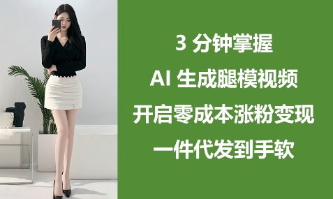3分钟掌握AI生成腿模视频，开启零成本涨粉变现，一件代发到手软-逐浪前行