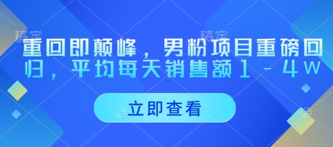 重回即颠峰，男粉项目重磅回归，平均每天销售额1-4W-逐浪前行