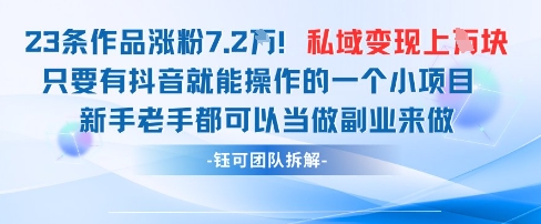 抖音私域项目23条作品涨粉7.2W，私域变现1W-逐浪前行