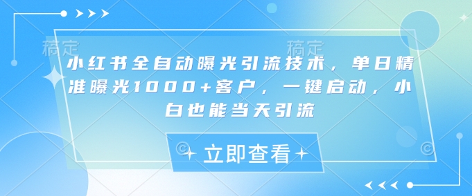 小红书全自动曝光引流技术，单日精准曝光1000+客户，一键启动，小白也能当天引流【揭秘】-逐浪前行