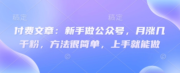 付费文章：新手做公众号，月涨几干粉，方法很简单，上手就能做-逐浪前行