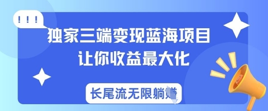 独家三端变现蓝海项目，让你收益最大化，长尾流无限躺挣-逐浪前行
