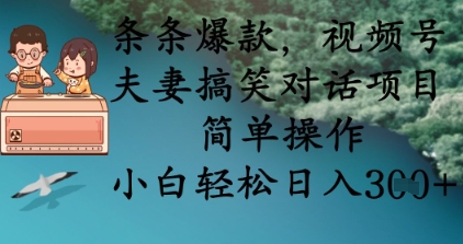 条条爆款，视频号夫妻搞笑对话项目，简单操作，小白轻松日入3张+-逐浪前行