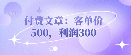 付费文章：客单价500，利润300-逐浪前行