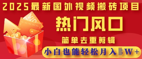 2025最新视频搬砖项目，热门风口，简单去重剪辑，小白也能轻松月入过W-逐浪前行