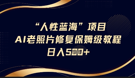 人性蓝海AI老照片修复项目保姆级教程，长期复购，轻松日入5张-逐浪前行