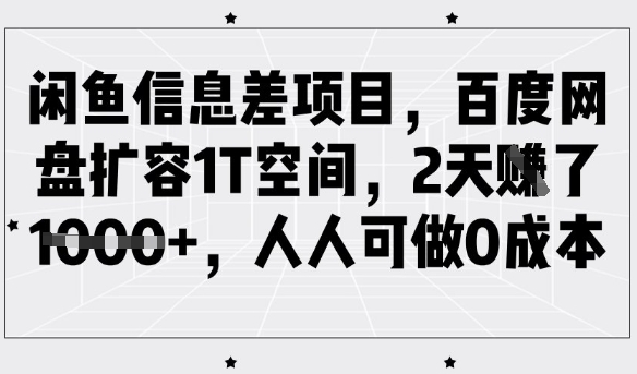闲鱼信息差项目，百度网盘扩容1T空间，2天收益1k+，人人可做0成本-逐浪前行