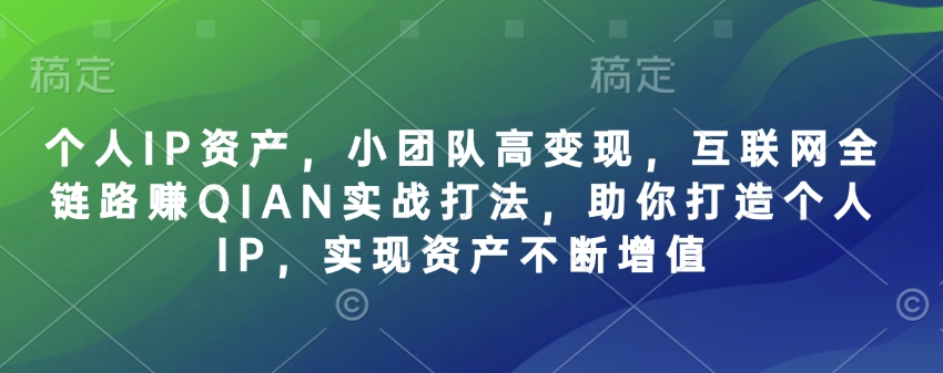 个人IP资产，小团队高变现，互联网全链路赚QIAN实战打法，助你打造个人IP，实现资产不断增值-逐浪前行