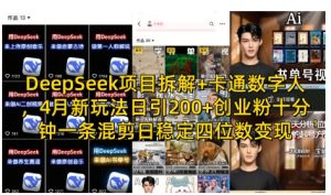 DeepSeek项目拆解+卡通数字人，4月新玩法日引200+创业粉十分钟一条混剪日稳定四位数变现-逐浪前行