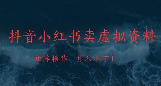 抖音小红书卖虚拟资料，市场需求一直存在，矩阵操作，月入1w+-逐浪前行
