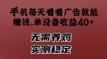 手机每天看看广告就能挣钱，单设备收益40+，无需养鸡，实测稳定【揭秘】-逐浪前行