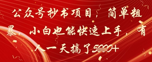 公众号抄书项目，简单粗暴，小白也能快速上手，有人一天搞了1k+-逐浪前行