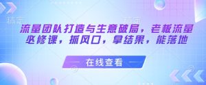 流量团队打造与生意破局,老板流量必修课,抓风口,拿结果,能落地-逐浪前行