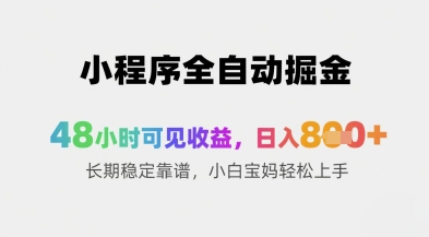 小程序全自动掘金，48小时可见收益，日入8张+长期稳定靠谱，小白宝妈轻松上手【揭秘】-逐浪前行