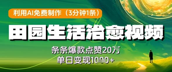 利用AI免费制作田园生活治愈视频，条条爆款点赞20W，单日变现几张-逐浪前行