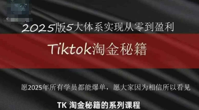TikTok跨境2025淘金秘籍，​2025TikTok从0到盈利变现-逐浪前行