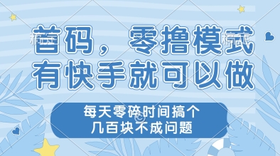 首码，零撸模式，有快手就可以做，每天零碎时间搞个几张不成问题【揭秘】-逐浪前行