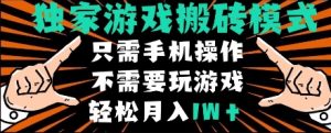独家游戏搬砖模式，单手机即可操作，全自动挂机，无需玩游戏，月入1W+【揭秘】-逐浪前行