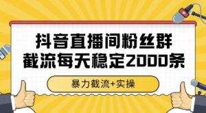 抖音直播间粉丝群暴力截流,一台电脑每天稳定2000条数据,暴力截流+实操 【揭秘】-逐浪前行