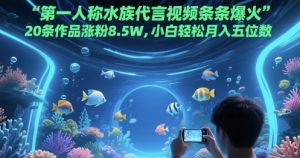 第一人称水族代言视频条条爆火,20条作品涨粉8.5W,小白轻松月入五位数-逐浪前行