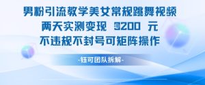 男粉引流教学美女常规跳舞视频两天实测变现1k+，不违规不封号可矩阵操作-逐浪前行