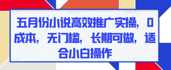 五月份小说高效推广实操，0成本，无门槛，长期可做，适合小白操作-逐浪前行