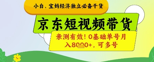 小白宝妈经济独立必备干货，京东短视频带货，亲测有效!0基础单号月入8k+，可多号【揭秘】-逐浪前行