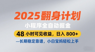 2025翻身计划，小程序全自动掘金，48小时可见收益，日入8张+，长期稳定靠谱，小白宝妈轻松上手【揭秘】-逐浪前行