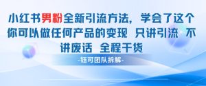 小红书男粉引流 学会了这个变现很容易，不讲废话全程针对男人的打法 全程干货-逐浪前行