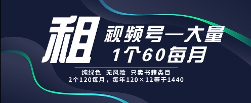 租视频号，一个60每月，2个120.纯绿色、无风险，常年租【揭秘】-逐浪前行