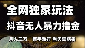 全网独家玩法抖音无人暴力撸金,月入3W,有手就行,当天拿结果【揭秘】-逐浪前行