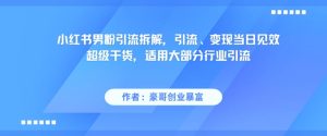 小红书男粉引流拆解，引流、变现当日见效超级干货，适用大部分行业引流-逐浪前行