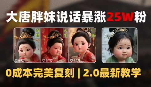 AI大唐胖贵妃说话2.0，40条视频暴涨40w粉，附独家变现攻略-逐浪前行