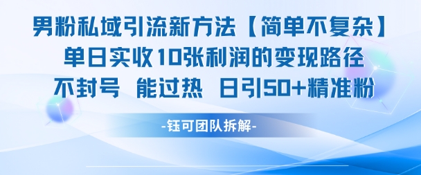 男粉私域引流新方法，单日收10张利润，日引流50+精准粉-逐浪前行