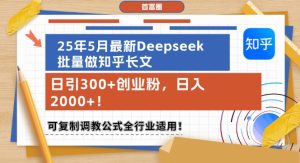 25年5月最新Deepseek批量做知乎长文,日引300+创业粉,日入1k+,可复制调教公式全行业适用-逐浪前行